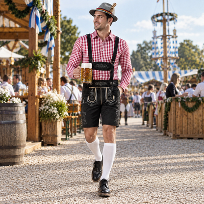 Herren Trachten-Set Lederhose und Karohemd für Oktoberfest