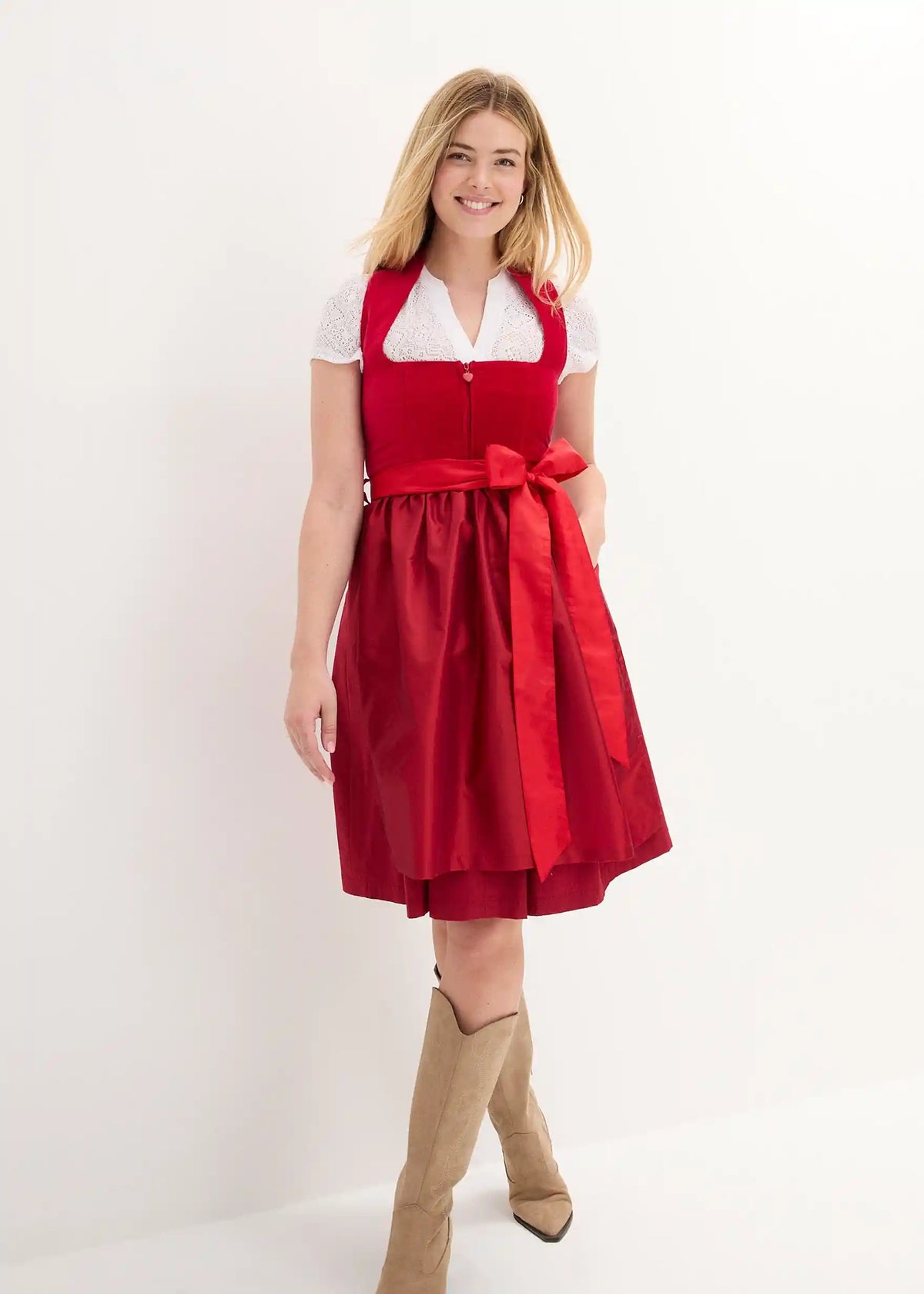 Dirndl Damen mit Samt-Mieder und Satin-Schürze – Trachtenkleid