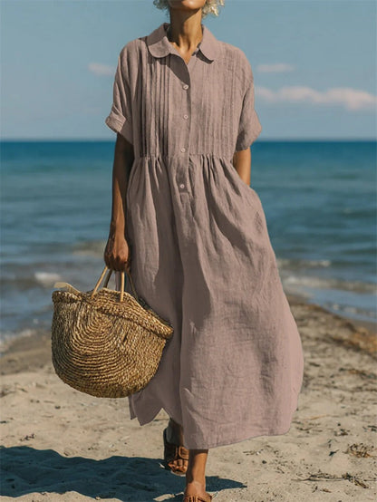 Hemdblusenkleid Damen aus Baumwolle – Midikleid mit Knopfleiste, Detailansicht
