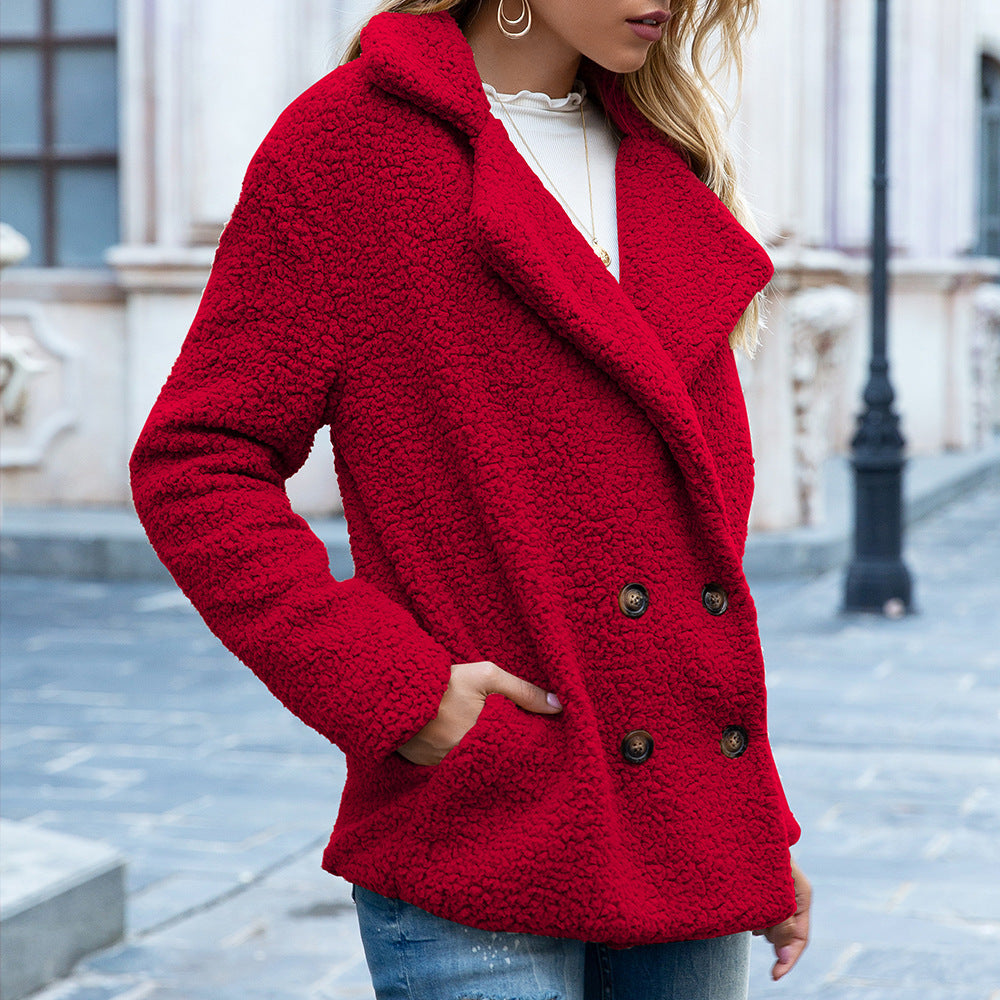 Teddy-Jacke Damen aus Teddyfleece – kurze Kunstfell-Jacke mit Knopfverschluss