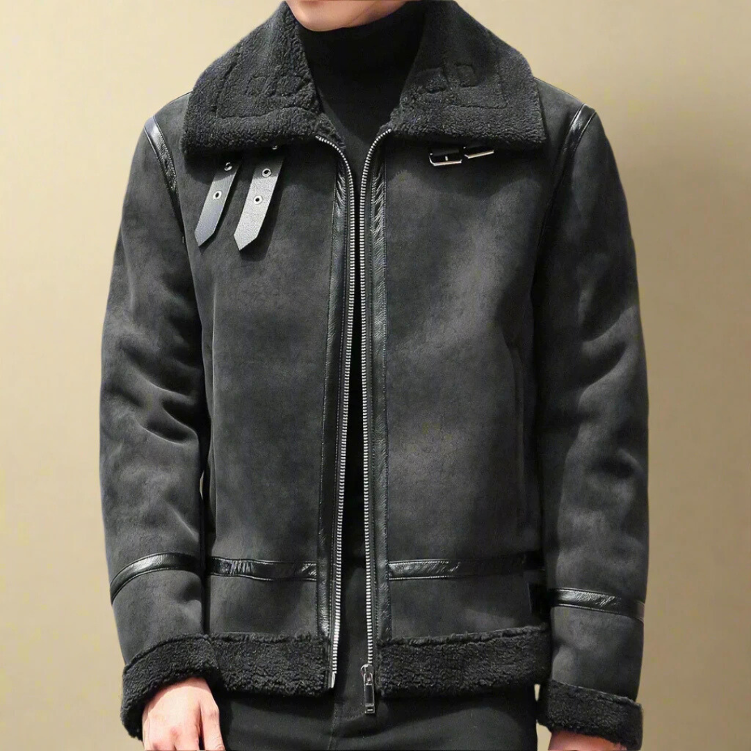 Herrenmantel aus Wildleder mit Gürtel – eleganter gefütterter Wintermantel