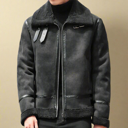 Herrenmantel aus Wildleder mit Gürtel – eleganter gefütterter Wintermantel