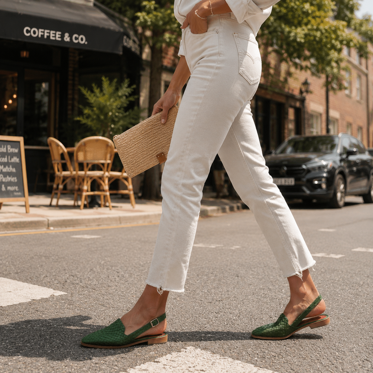 Loafer Damen mit Slingback – flache Schuhe mit gewebtem Obermaterial