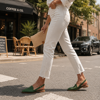 Loafer Damen mit Slingback – flache Schuhe mit gewebtem Obermaterial