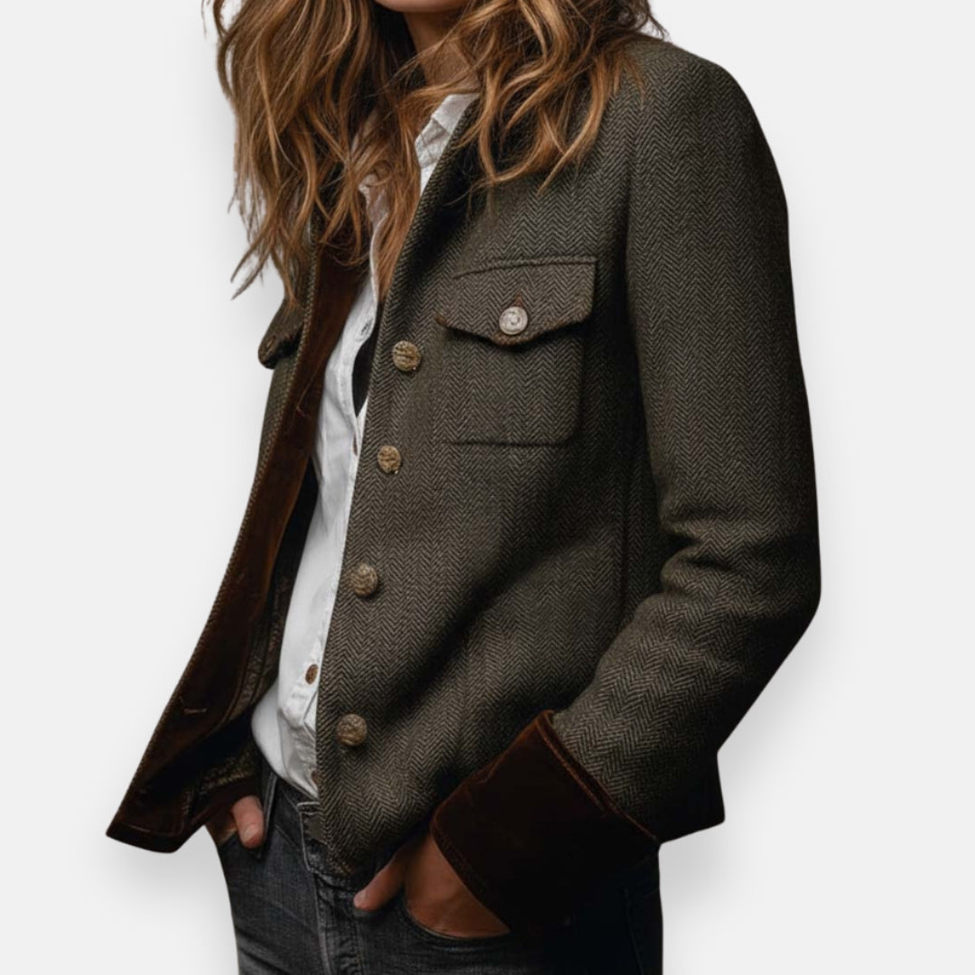Damen Tweed-Jacke mit Samtdetails