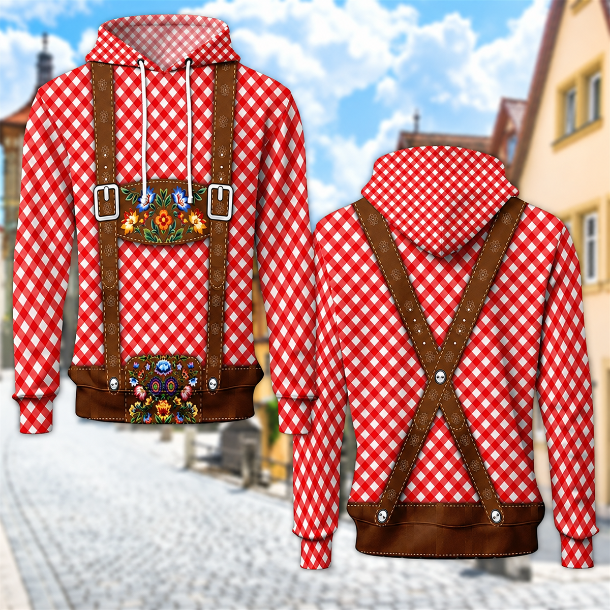 Unisex Oktoberfest Hoodie mit Trachten-Print – Kapuzenpullover kariert