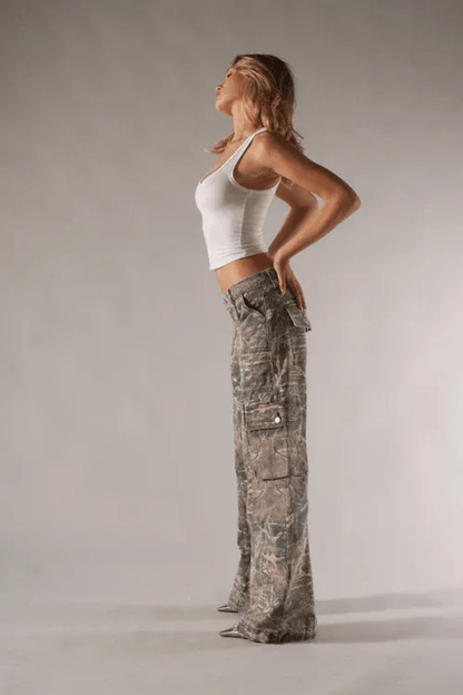 Cargohose Damen aus Baumwolle – weite Camouflage-Hose, Detailansicht
