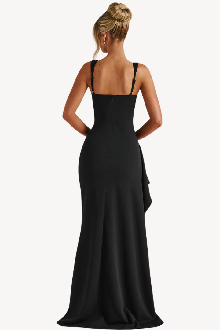 Schwarzes Abendkleid Damen aus Polyester – Etuikleid mit Beinschlitz, Vorderansicht