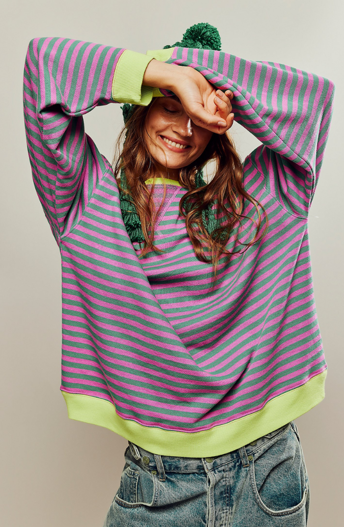 Oversize Strickpullover Damen gestreift