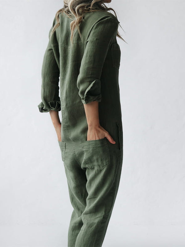 Langarm-Jumpsuit Damen mit Knopfleiste