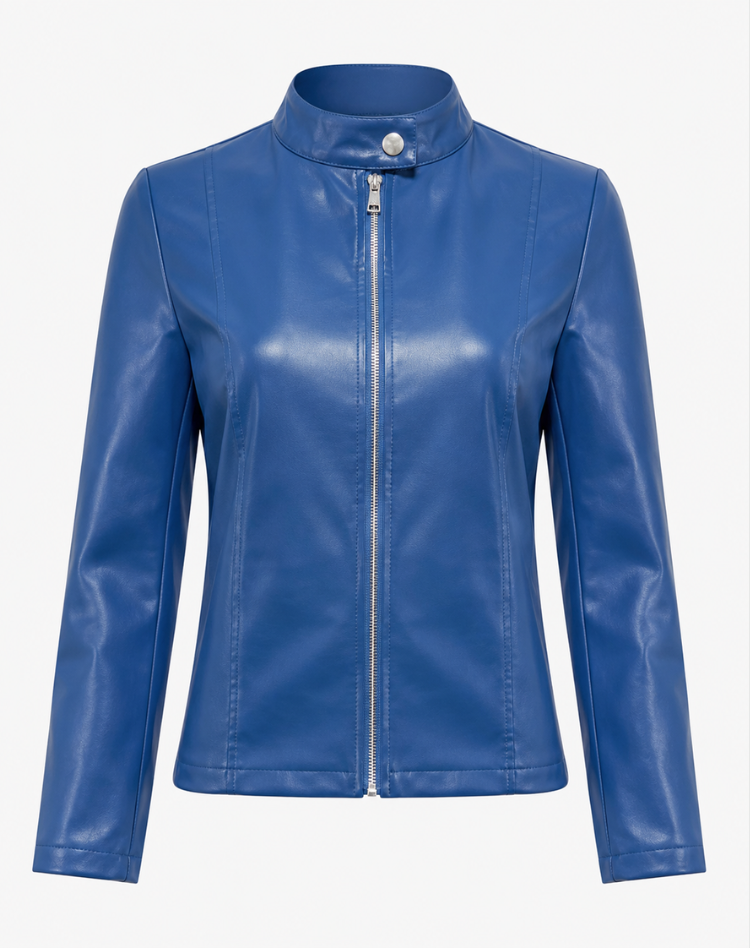 Lederjacke Damen tailliert mit Reißverschluss – Bikerjacke aus Kunstleder