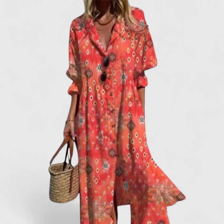 Boho-Kleid Damen aus Polyester – Sommerkleid mit Print, Detailansicht