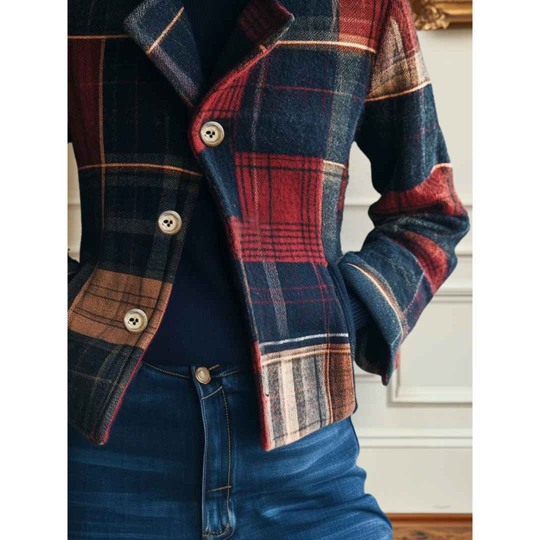 Warme karierte Damen Jacke Vintage
