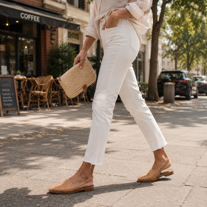 Loafer Damen mit Slingback – flache Schuhe mit gewebtem Obermaterial