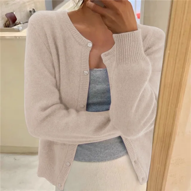 Damen Strickjacke mit Rundhals – langärmliger Cardigan