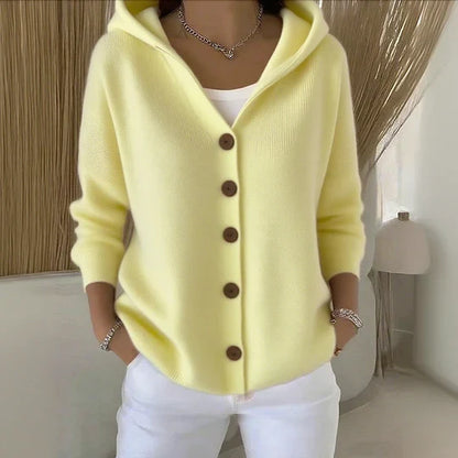 Damen Strickjacke mit Kapuze und Knöpfen – Cardigan