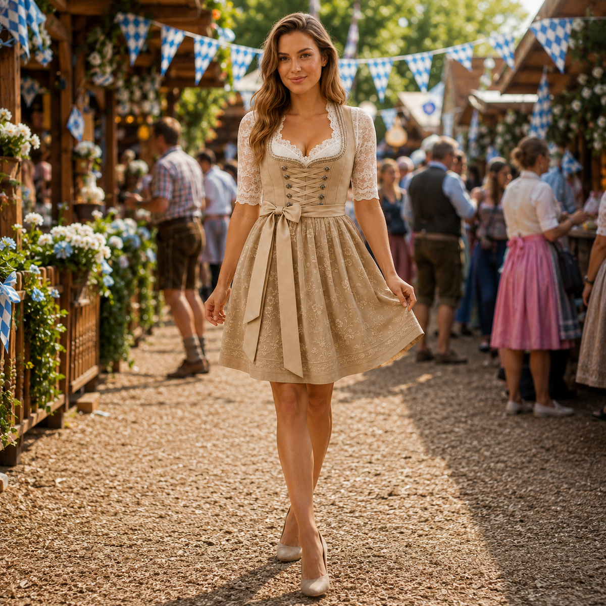 Damen Trachtenkleid traditionell – historisches Kostüm in Khaki