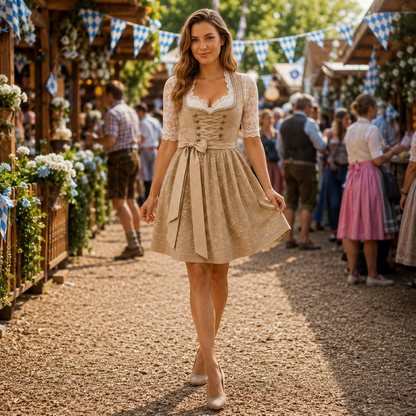 Damen Trachtenkleid traditionell – historisches Kostüm in Khaki