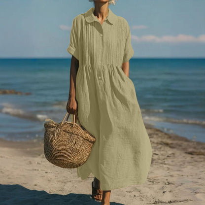 Hemdblusenkleid Damen aus Baumwolle – Midikleid, Detailansicht