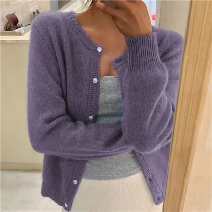 Damen Strickjacke mit Rundhals – langärmliger Cardigan