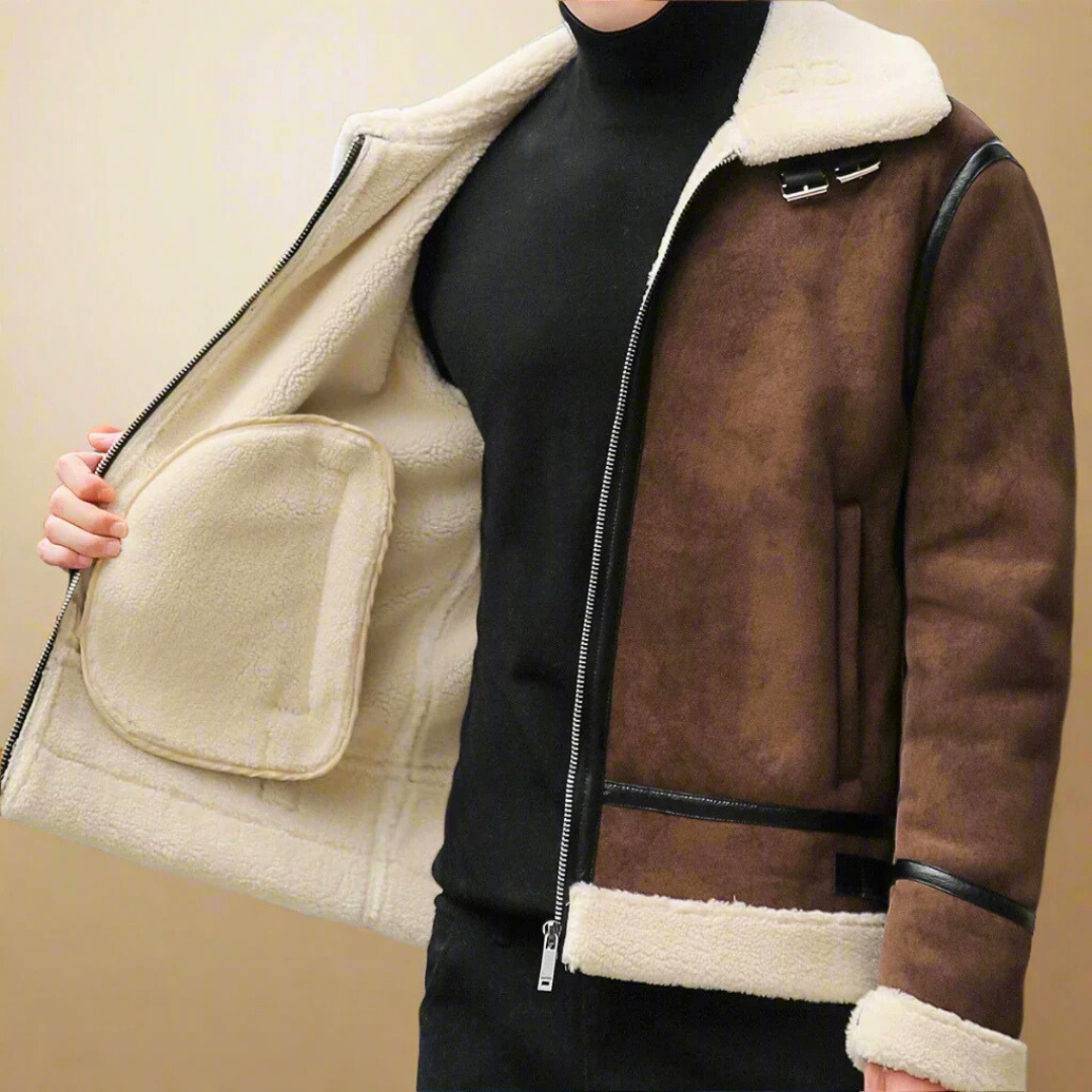 Herrenmantel aus Wildleder mit Gürtel – eleganter gefütterter Wintermantel