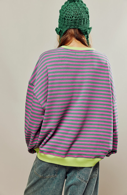 Oversize Strickpullover Damen gestreift – gemütlicher Pullover im lockeren Schnitt