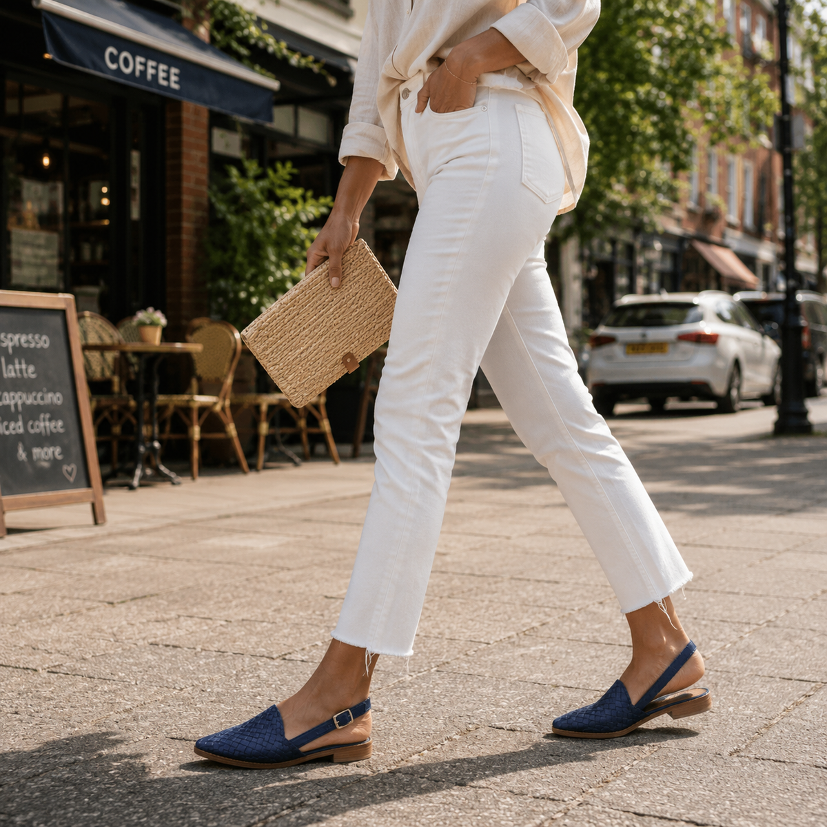Loafer Damen mit Slingback – flache Schuhe mit gewebtem Obermaterial