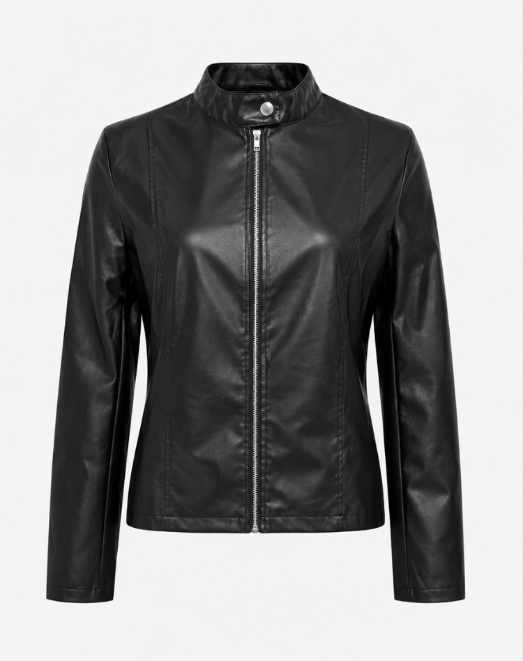 Lederjacke Damen tailliert mit Reißverschluss – Bikerjacke aus Kunstleder