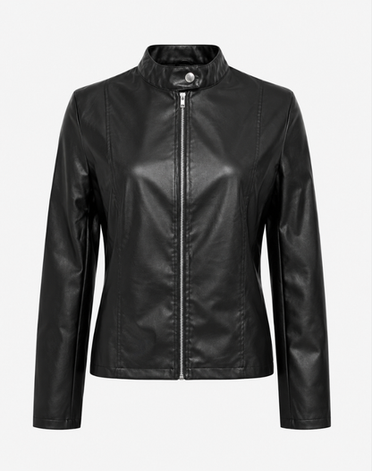 Lederjacke Damen tailliert mit Reißverschluss – Bikerjacke aus Kunstleder