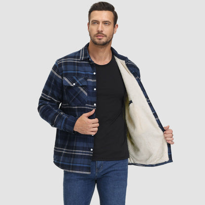 Hemdjacke Herren aus Baumwolle – karierte Overshirt-Jacke mit Sherpa-Futter