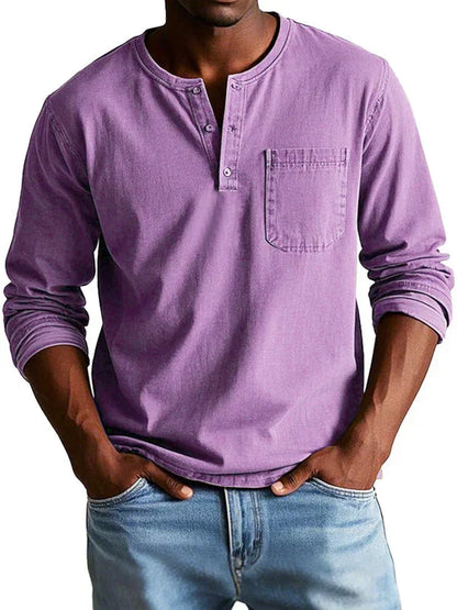 Henley-Shirt Herren langarm – lässiges Baumwollshirt mit Knopfleiste