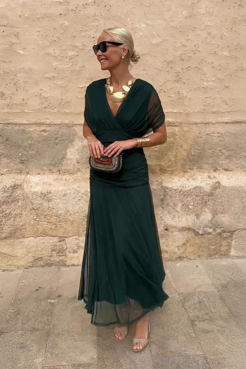 Abendkleid Damen mit V-Ausschnitt und Plissee-Taille