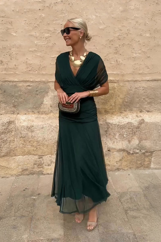Abendkleid Damen mit V-Ausschnitt und Plissee-Taille