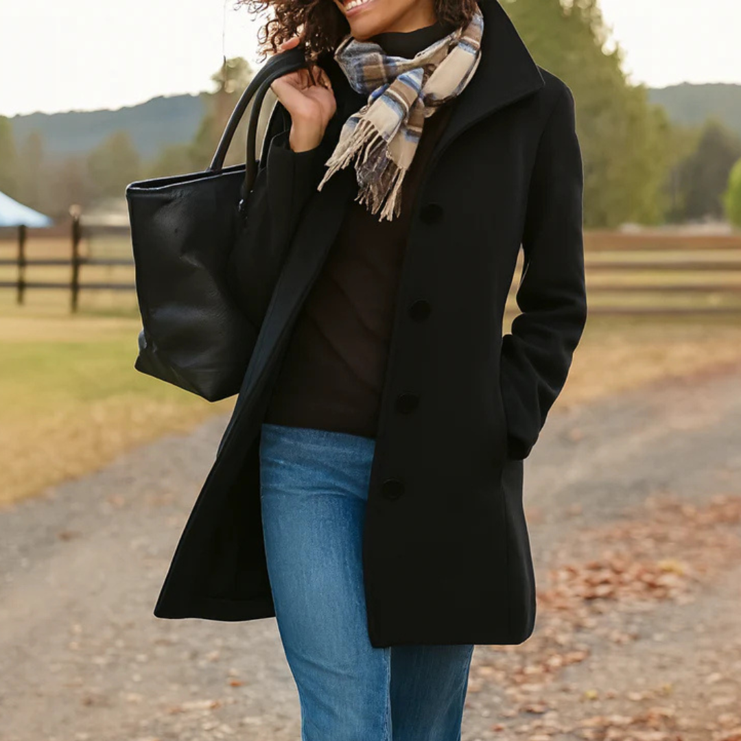 Wintermantel Damen klassisch – eleganter Mantel mit Knopfleiste vorne