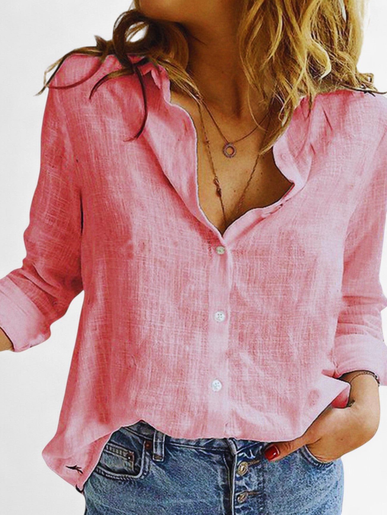 Hemdbluse Damen aus Polyester – Langarm-Bluse mit Kragen, Detailansicht