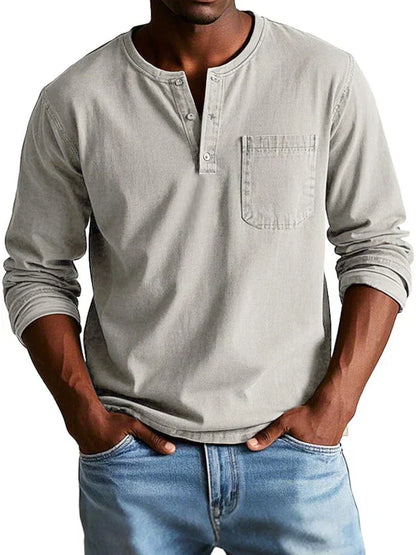 Henley-Shirt Herren langarm – lässiges Baumwollshirt mit Knopfleiste