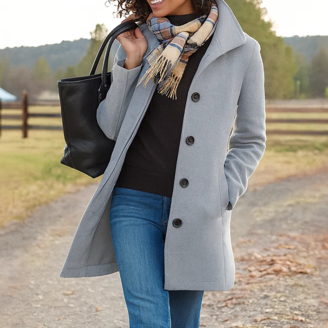 Wintermantel Damen klassisch – eleganter Mantel mit Knopfleiste vorne