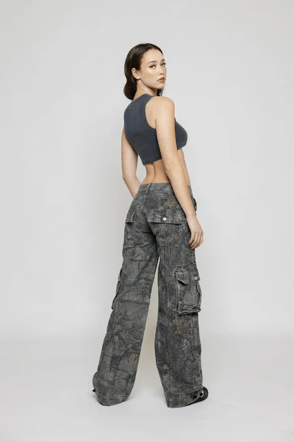 Cargohose Damen aus Baumwolle – weite Camouflage-Hose, Detailansicht