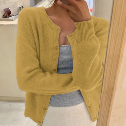 Damen Strickjacke mit Rundhals – langärmliger Cardigan