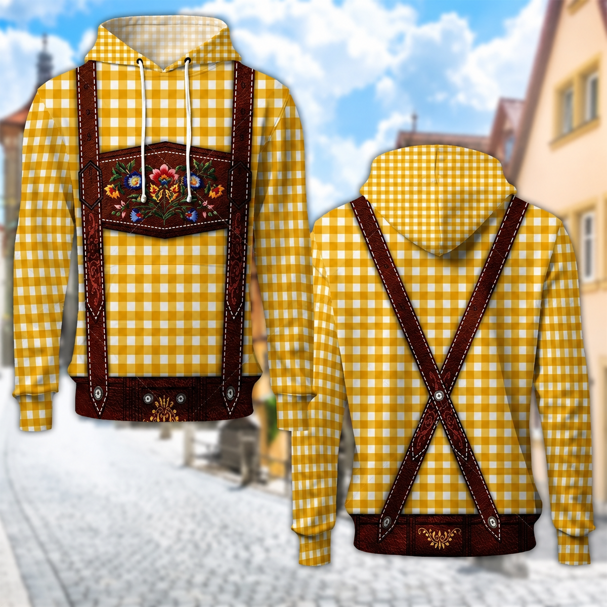 Unisex Oktoberfest Hoodie mit Trachten-Print – Kapuzenpullover kariert