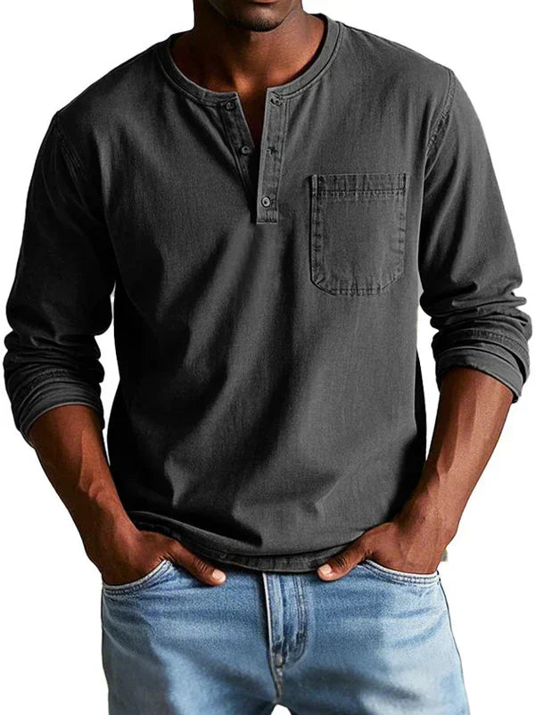 Henley-Shirt Herren langarm – lässiges Baumwollshirt mit Knopfleiste