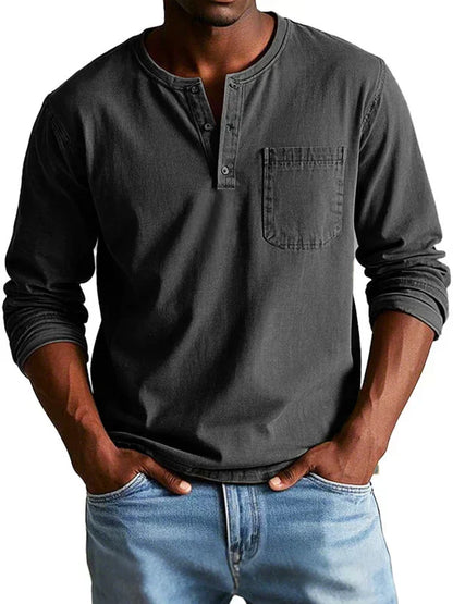 Henley-Shirt Herren langarm – lässiges Baumwollshirt mit Knopfleiste