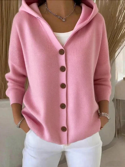 Damen Strickjacke mit Kapuze und Knöpfen – Cardigan