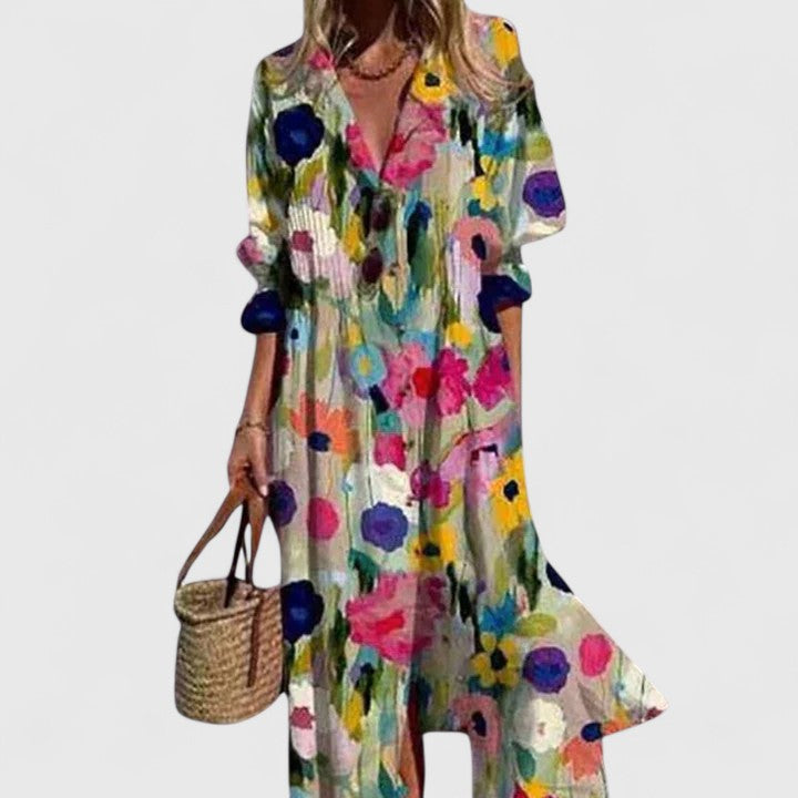 Boho-Kleid Damen aus Polyester – Sommerkleid mit Print, Detailansicht