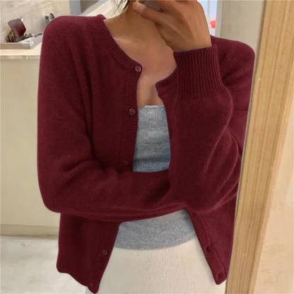 Damen Strickjacke mit Rundhals – langärmliger Cardigan