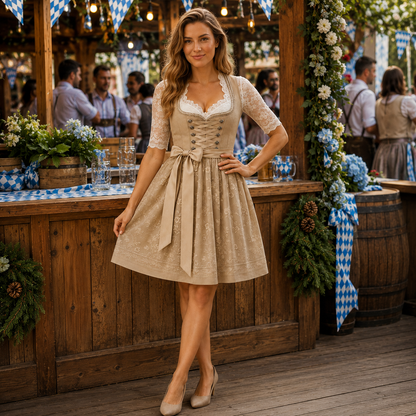 Damen Trachtenkleid traditionell – historisches Kostüm in Khaki
