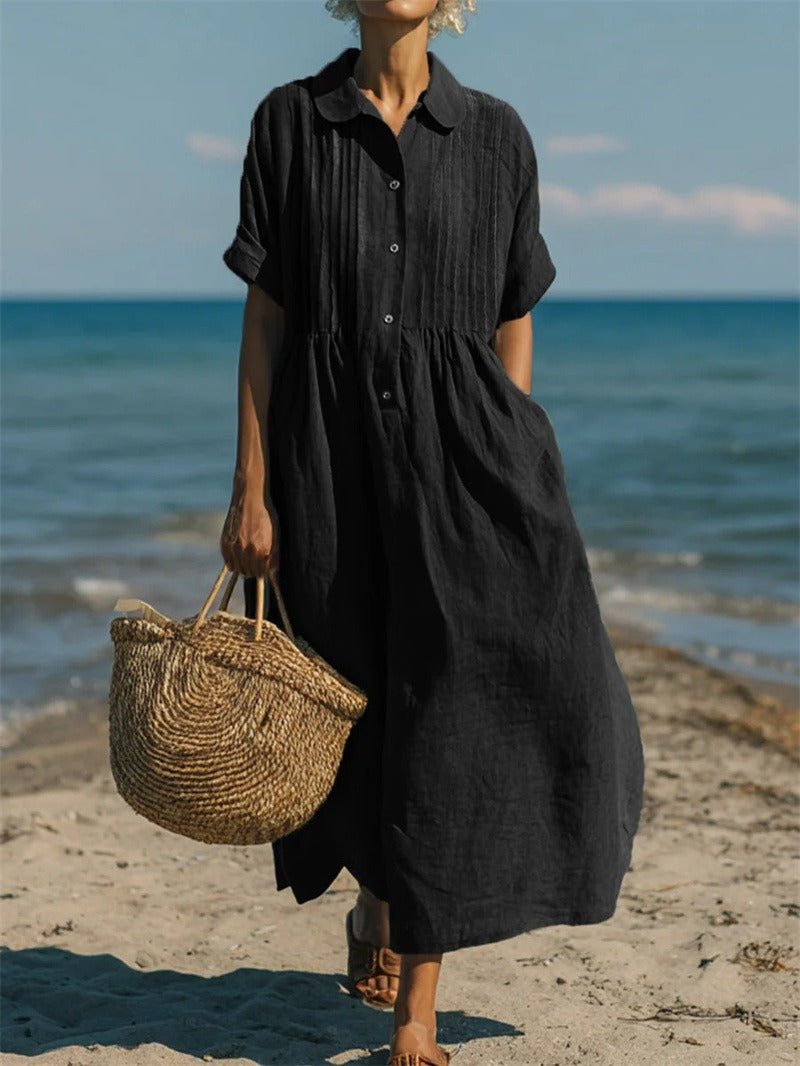 Hemdblusenkleid Damen aus Baumwolle – Midikleid, Detailansicht