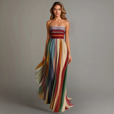 Trägerloses Maxikleid Damen – Plissiertes Sommerkleid in kräftigen Farben