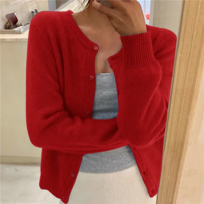Damen Strickjacke mit Rundhals – langärmliger Cardigan