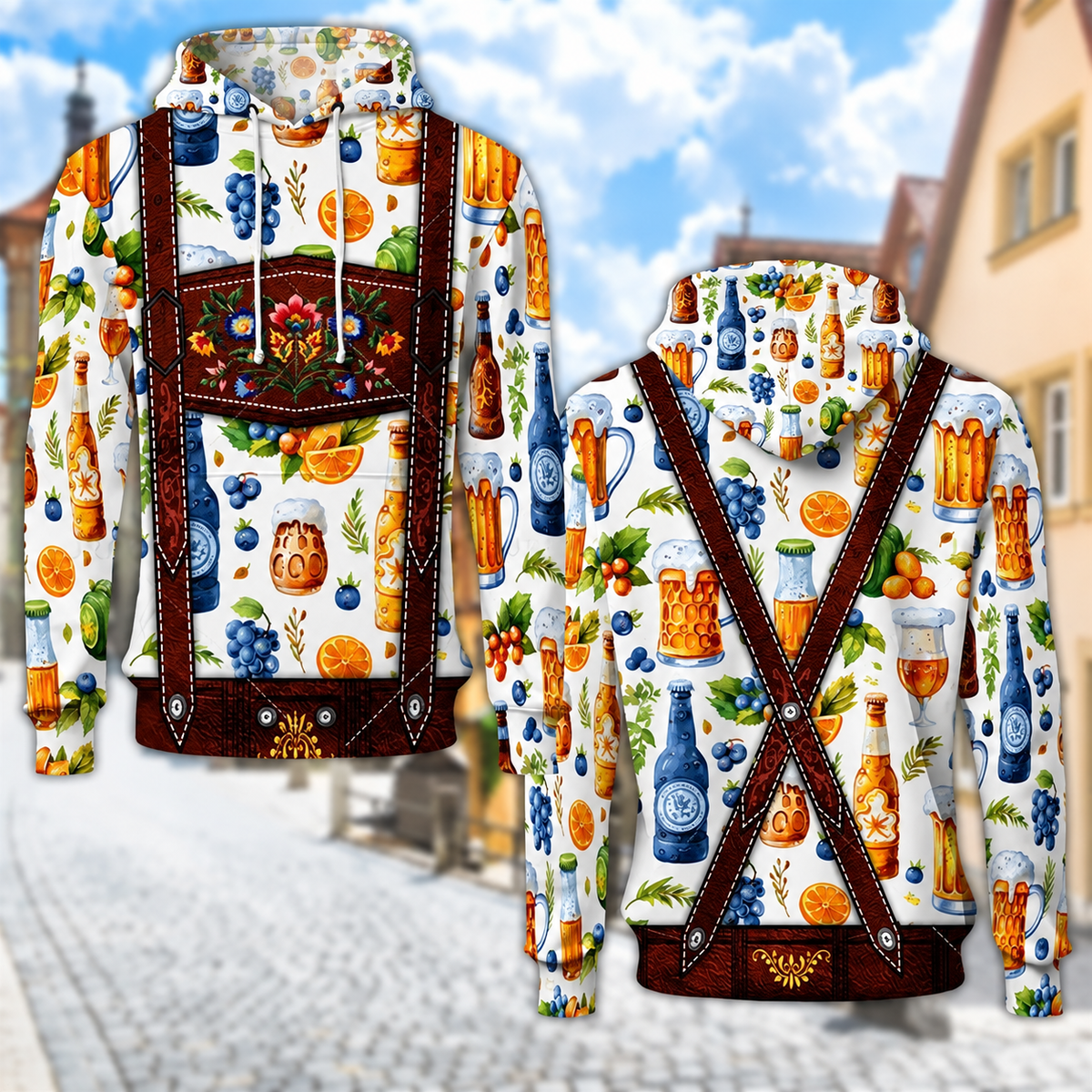 Unisex Oktoberfest Hoodie mit Trachten-Print – Kapuzenpullover kariert
